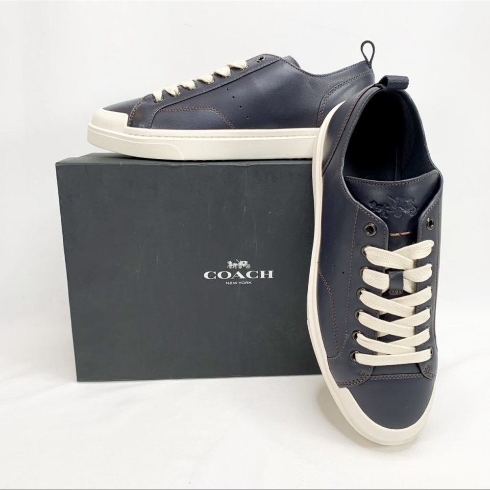 COACH C114 Lo Top Sneaker Navy 9 D Mens Leather